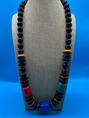 Vintage Costume Necklace Multicolor Rainbow Black statement necklace
